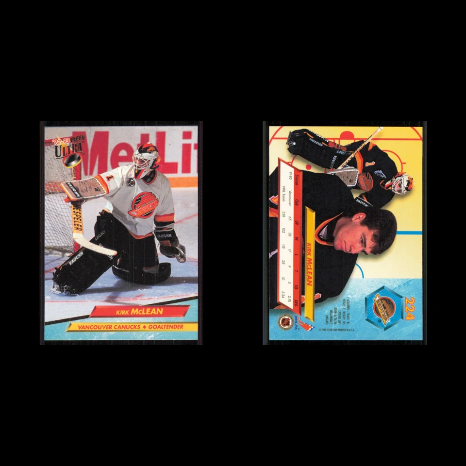 Kirk McLean #224 1992 Fleer Ultra Vancouver Canucks 曲棍球卡 NHL 近乎完好 — 第 3/3 张图片