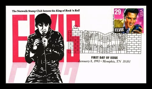 US COVER ELVIS PRESLEY ROCK N ROLL LEGENDS OF MUSIC FDC NORWALK STAMP CLUB
