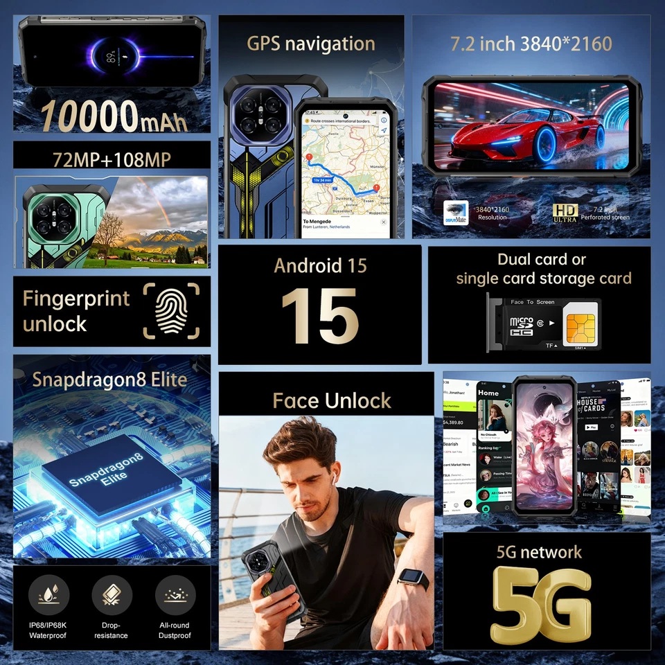 Smartphone 5G Desbloqueado 26 Ultra 12GB+256G Resistente Teléfono Celular Doble Sim 13000mAh Foto 2 de 4