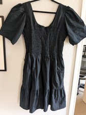 GAP Knee Length Dress XXL Black 100% Cotton Poplin Smocked Chest Short Sleeves