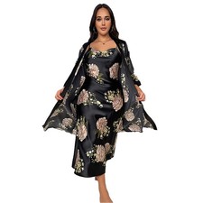 Seda de imitación para mujer 2 piezas ropa de dormir damas camisón batas noche cami vestido