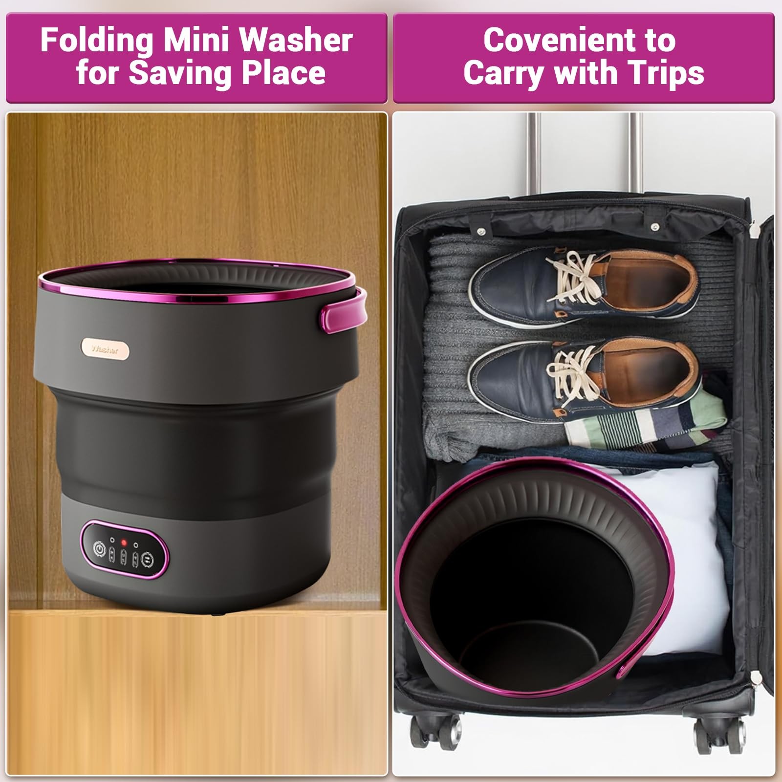 Portable 13L Mini Folding Washing Machine w/Spin Dryer & 3 Cleaning ...