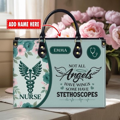 Custom Leather Handbag: Not All Angels Have Wings, Some Have Stethoscopes   Pers