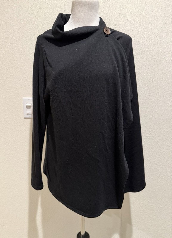 BOBEAU Black Sweater Shawl Tunic Knit Button Size Extra Large XL