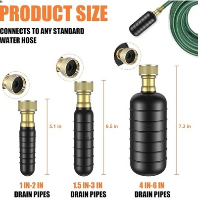 3 Pcs Drain Bladder Kit, Drain Cleaning Bladder Fits 1'' to 6'' Pipes, Rubber D...