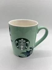 Starbucks Coffee Cup Mint Green Floral Design W/ Mermaid Logo Tea Mug 10oz 2021