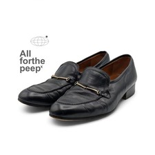 Vintage 1980s Bally Black Leather Gold Loafers Shoes Made In Italy MENS 9.5M