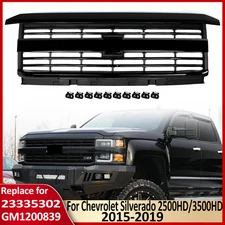 Gloss Black Front Bumper Grille For 2015-2019 Chevrolet Silverado 2500HD 3500HD