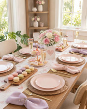 100PCS Pink Plastic Plates - Heavy Duty Pink and Gold Disposable for Party, W...