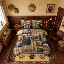 Rustic Bear Deer 7-Pc Bedding Set, Southwestern Farmhouse Comforter Sheets