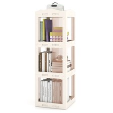Tall Corner Display Shelf 3-Tier Revolving Bookshelf Tower White