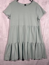 Shein Womens Tiered Babydoll Dress XL Mint Green Short Sleeve Cotton Blend
