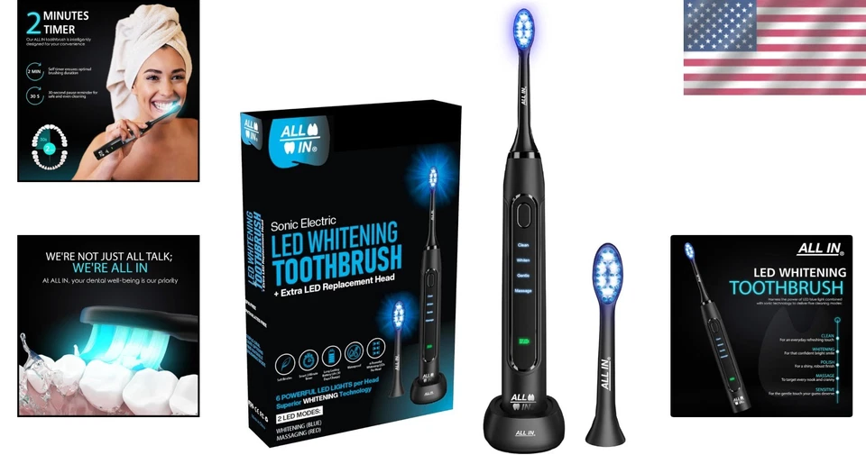 Sonic Rechargeable LED Whitening Toothbrush with Blue and Red Light Technology - Image 2 of 4