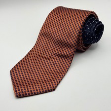 Tommy Hilfiger Mens Silk Tie Orange Navy Geometric Square Polka Dot USA Made