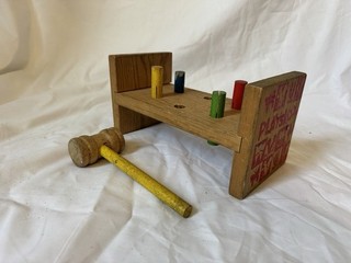Vintage Playskool Wooden Pounding Peg Bench Hammer Mallet Toddler Toy Classic