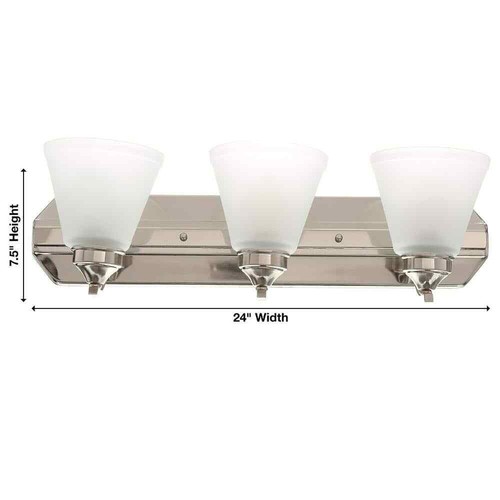 Hampton Bay Tavish 24 in. 3-Light Brushed Nickel Classic Vanity w/Frosted Glass - 第 3/10 張圖片