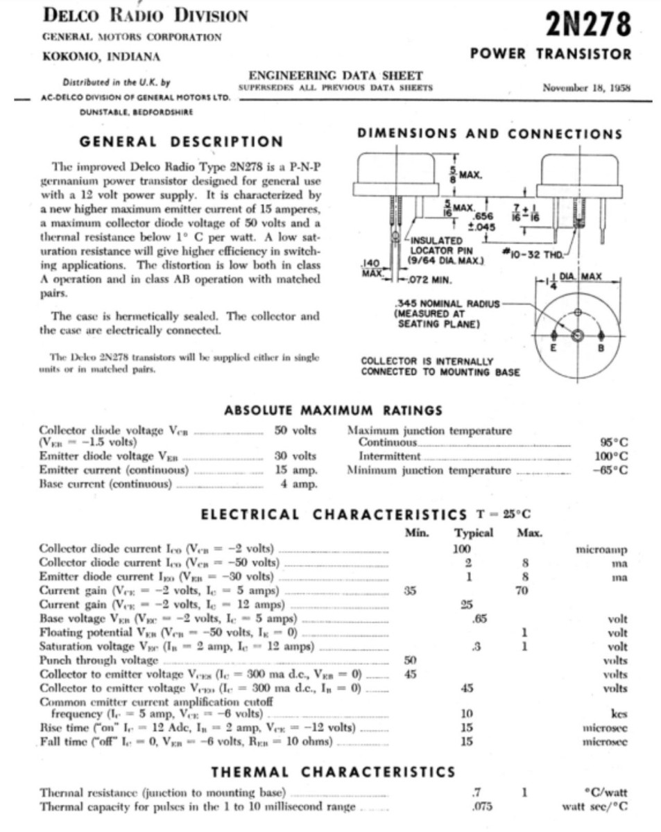 DELCO/GM 2N278 HOUSE Transistor, PNP. House No. 5490810, TO DELCO/GM 2N278 HOUSE Transistor, PNP. House No. 5490810, TO