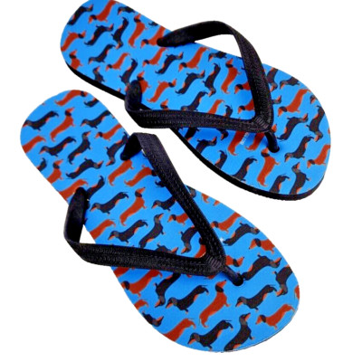 Waggswagg Flip Flops Slip On FlipFlops Thongs Sandals US 10 Dogs Dachshund Blue