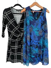 Nine West Dress Size 4 Blue Floral Chiffon Black Plaid Wrap Short Bundle Lot