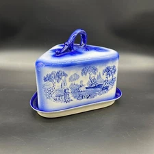 Antique Staffordshire Flow Blue Cheese Dish England Ironstone Romantic Triangle