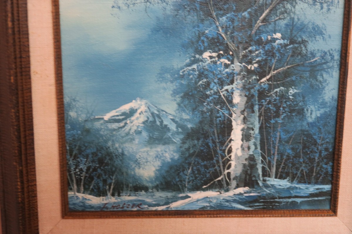 Original Signed F Holzer Oil on Canvas Mountain Forest Landscape