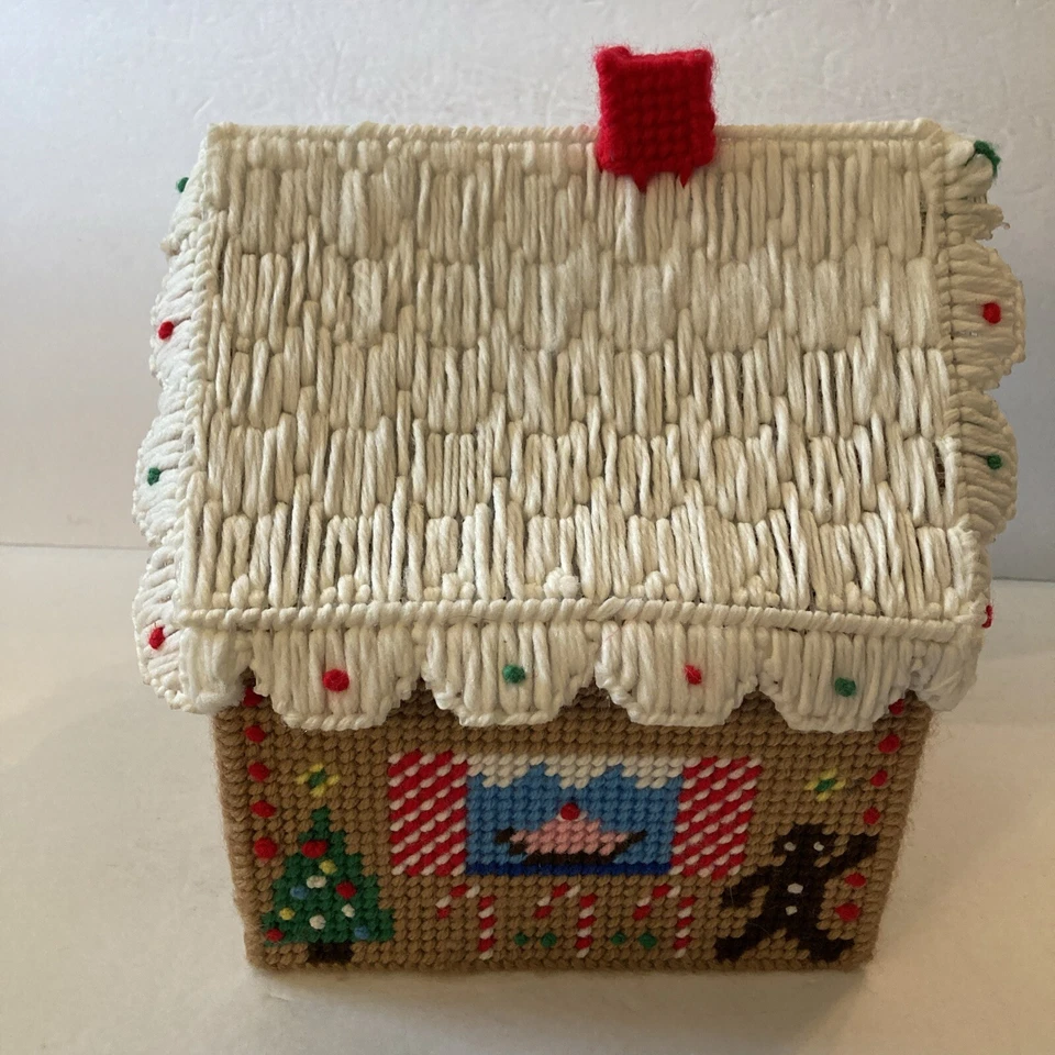 Vintage Handmade Plastic Canvas Needlepoint Gingerbread Christmas House 7x7.5 - Image 4 of 4