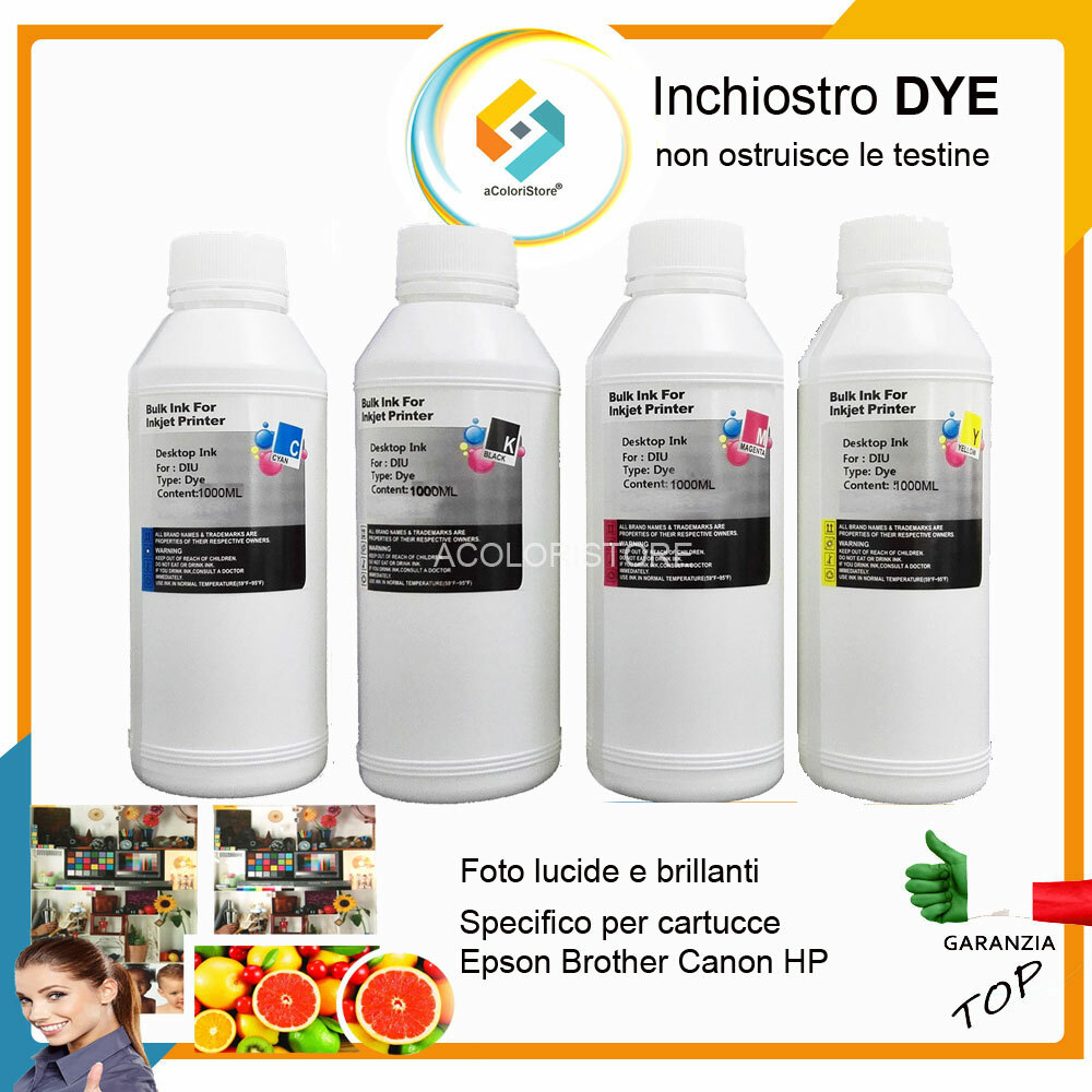 Ricarica inchiostro per cartucce 4 litri stampante Brother Canon Epson HP