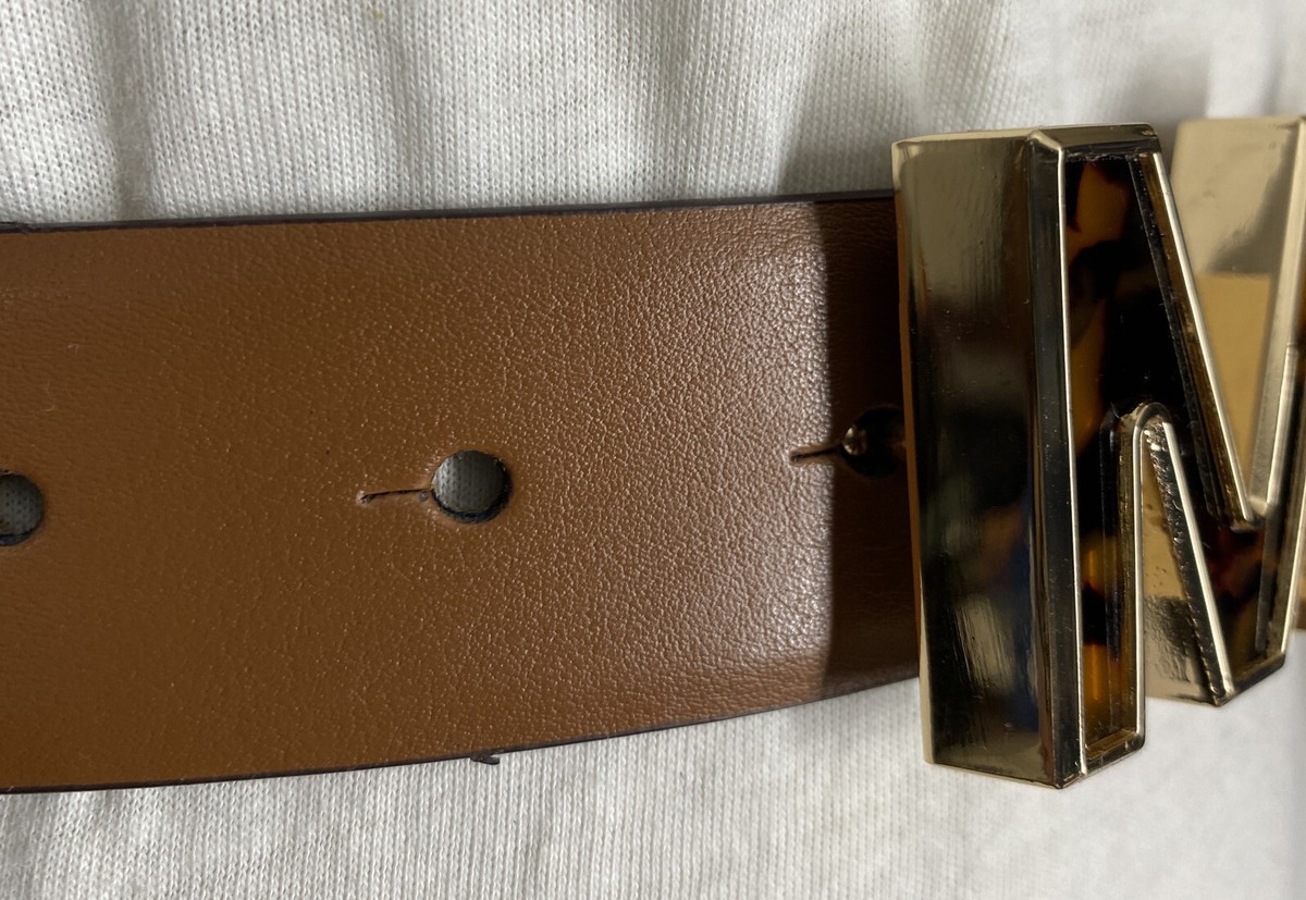 NWOT MICHAEL Michael Kors Tan Belt with Gold and Tortoise Shell  Buckle Size L MICHAEL KORS BELT TAN WITH MK TORTOISE SHELL GOLD BUCKLE WOW  main image 3