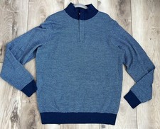 Vineyard Vine Mens Merino Wool Sweater 1/4 Zip Herringbone Pullover Blue Size M