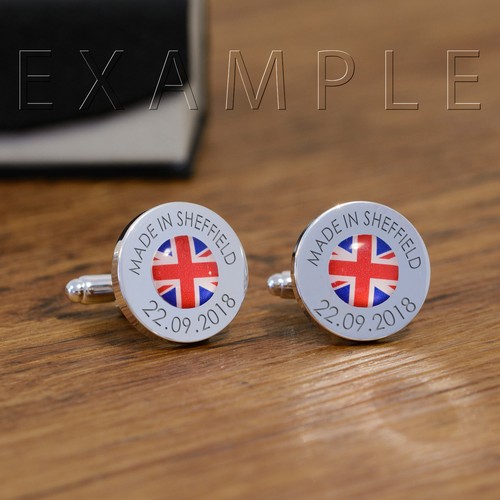Personalised Silver Finish Flag Cufflinks - Engraved Mens Gift In Case - Picture 5 of 13