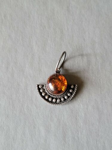 Vintage Sterling Silver & Amber .925 Half Moon Sh… - image 1