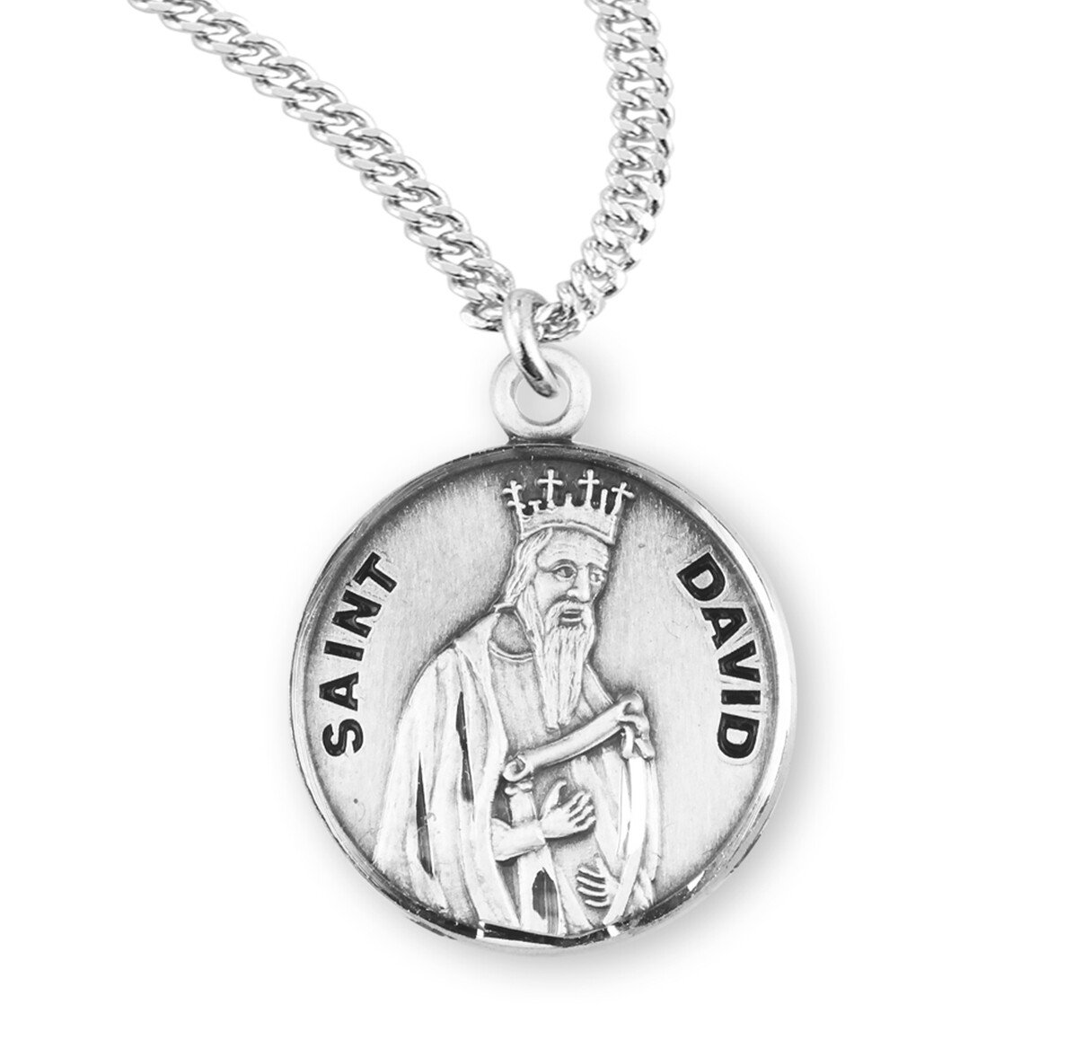 St Saint David 7/8" (22 mm) Sterling Silver Round Medal + 20" Chain | eBay