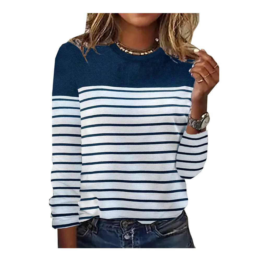 ladies navy and white striped t shirt