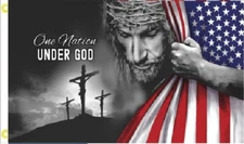 3X5 ONE NATION UNDER GOD JESUS CHRIST CROSS USA REVEAL FLAG BANNER 100D