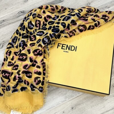 Fendi FF Splash Yellow Modal Silk Maxi Stole Scarf