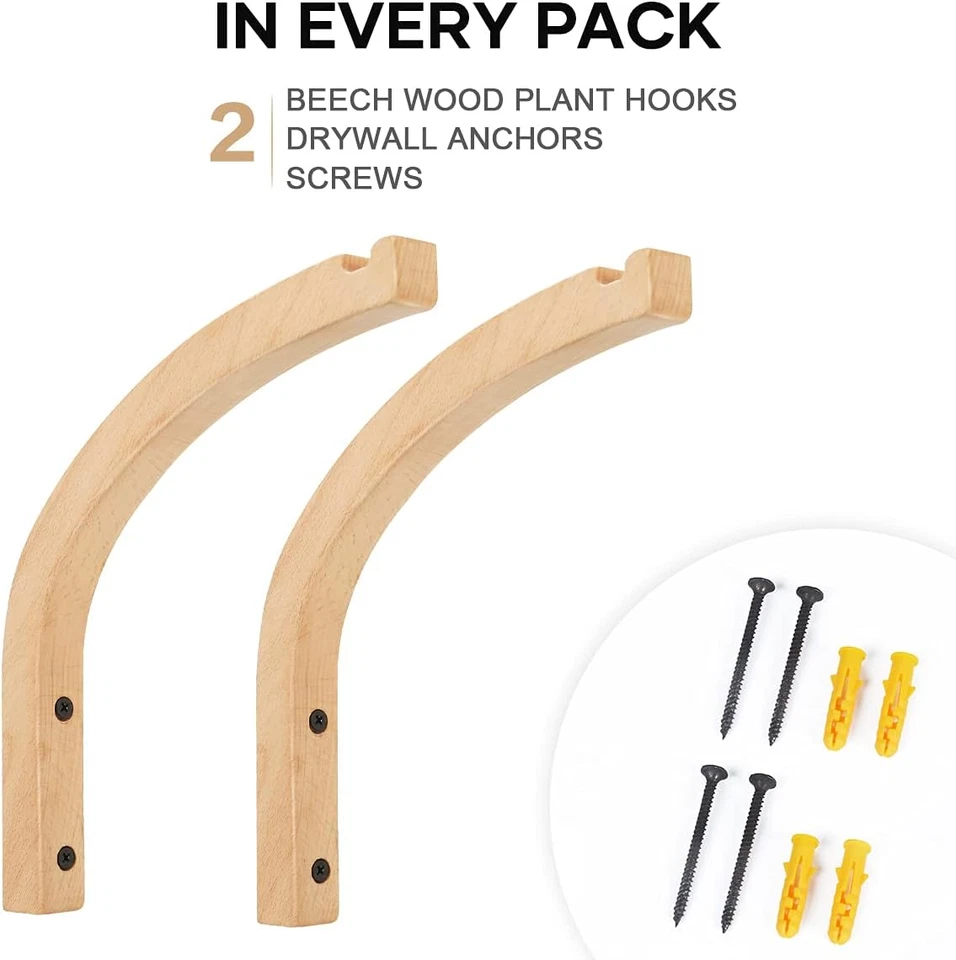 Ganchos de pared de madera, perchas para plantas interiores, ganchos para plantas colgantes montados en la pared de 8 pulgadas Foto 4 de 4