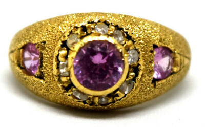 14K Yellow Gold, Pink Ruby and Diamond Ring Size 5.5
