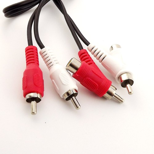 1x RCA Audio Piggyback Stereo Connector Cable 2 Male to Male + Female Piggy Back - Picture 3 of 5