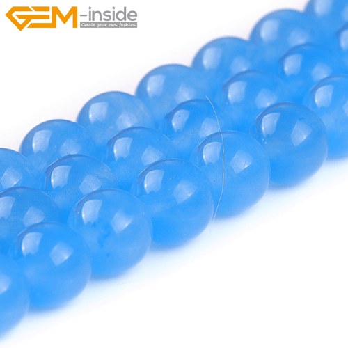 Light Blue Jade Gemstone Round Loose Spacer Beads For Jewellery Making 15" UK - Picture 23 of 36