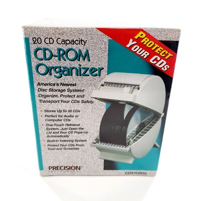 Precision CD ROM Organizer CDSTOR20 20 CD Storage Box Indexed Selector Retrieval