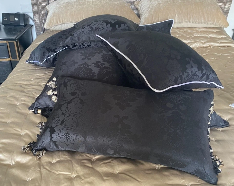 ❇️ NUEVAS Fundas de Cojín Damasco Negro SEDAL Borla/Cuerda/Cuadrado VARIOS TAMAÑOS Foto 2 de 4