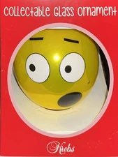 OMG FACE Emoji YELLOW Glass Ornament Ball NEW 3 Inch