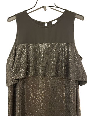 Kensie Black Sequin Cocktail Flutter Sleeveless Dress New Sz L. Women's |  eBay