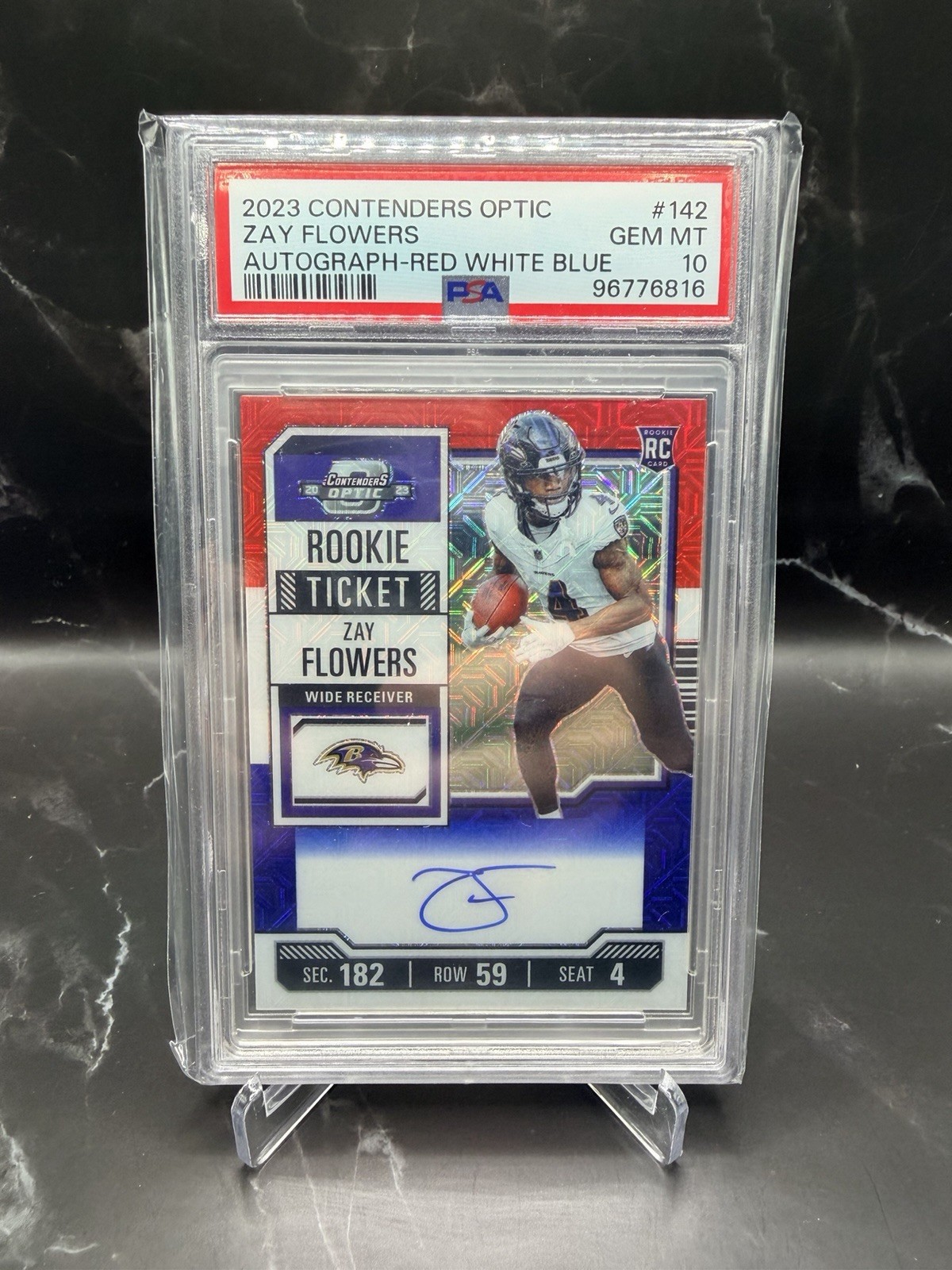 Zay Flowers Panini Contenders Optic #142 Autograph-Red White Blue