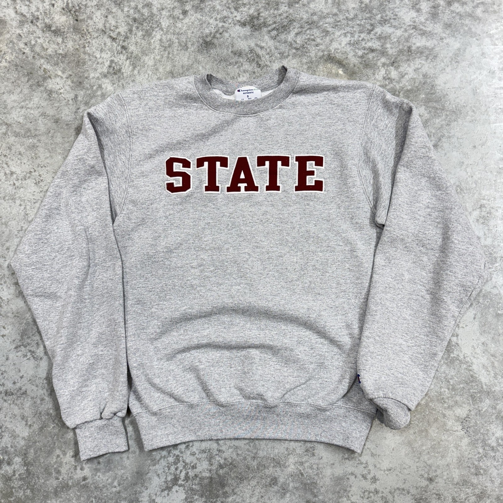 Champion Sweatshirt Mens Small Gray State Graphic Crewneck Fleece Pullover