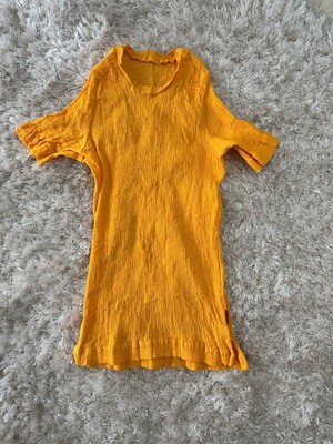 Issey Miyake Haat Orange Falte Gerfertigt Kurzärmlig Hemd