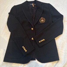 Ralph Lauren Black Blazer Jacket S Gold Button Embroidered Badge Vintage