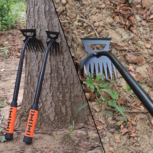 Pala Pulizia Erbacce in Metallo 2 in 1 Rastrello da Giardino Acciaio Inox 5/6/8/11 Denti Dua - Foto 24 di 28