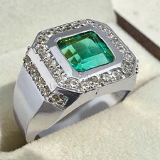 925 Sterling Silver Green Emerald Gemstone Handmade Ring for Men's All Size