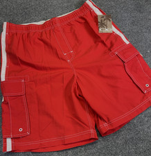 VTG OP Ocean Pacific Baggy Cargo Swim Trunks Red Mens XL Surf NOS Y2K